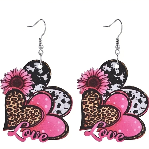Trendy Triple Heart Shape Dangle Earrings - Picture 1 of 6
